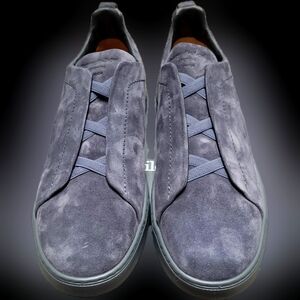 Zegna Pewter Grey Suede Triple Stitch Sneakers MEN SIZE 14 US 13 EU